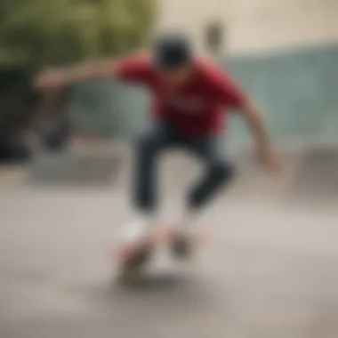 A skater wearing a snapback hat while performing a trick at a skatepark.