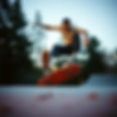 Skateboarder in Action with Converse One Star Skateboarder performing tricks while wearing Converse One Star