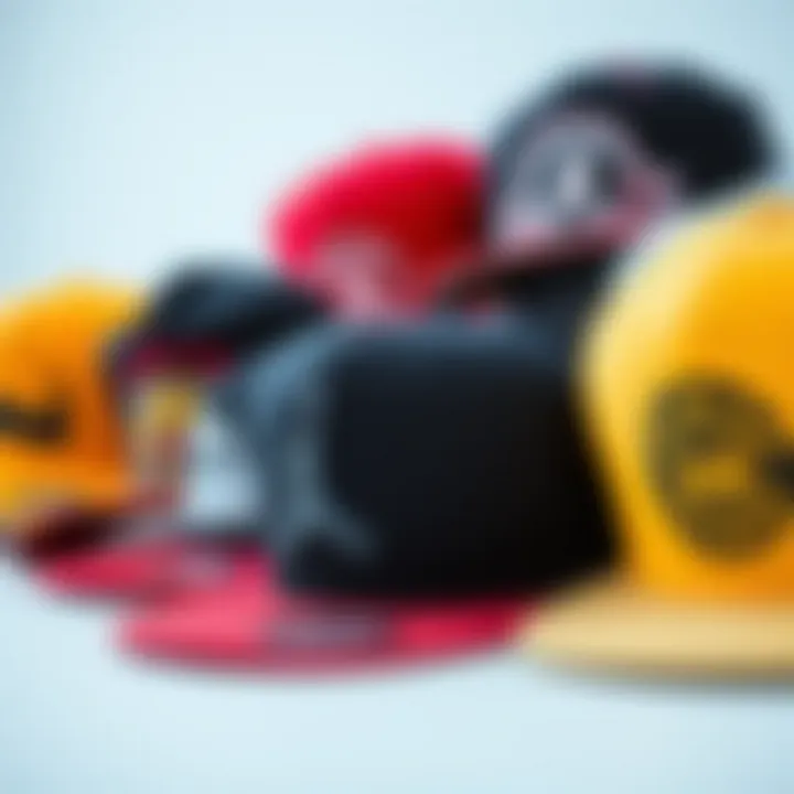 Logo and Graphic Variations on Snapbacks An assortment of snapbacks with various logos and graphics