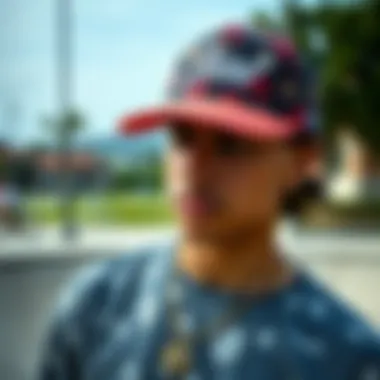 Snapback Style in Skate Culture A stylish individual wearing a snapback hat at a skate park