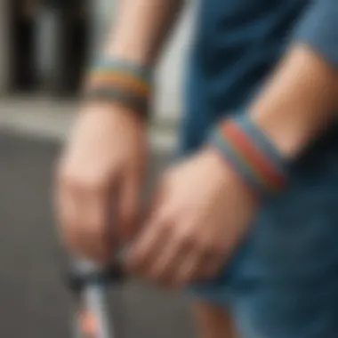 Close-up of colorful Rastaclat bracelets