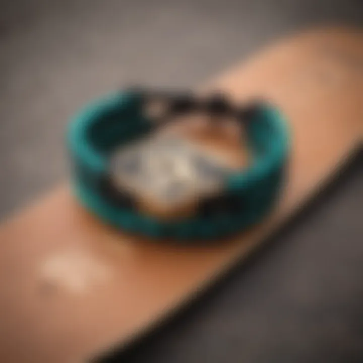 Rastaclat bracelet displayed on a skateboard