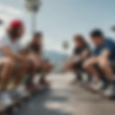 Group of skaters wearing Rastaclat bracelets