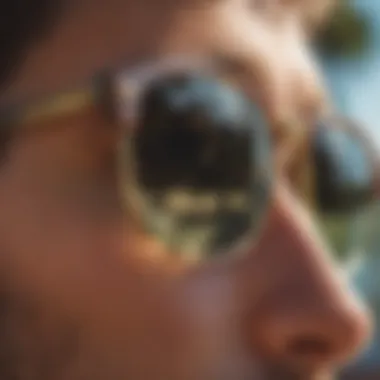 Clarity of Polarized Lenses Close up of Ray-Ban Clubmaster Polarized sunglasses showcasing lens clarity