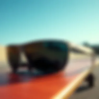 Stylish Ray-Ban matte sunglasses on a skateboard