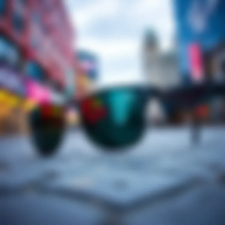 Ray-Ban matte sunglasses displayed against a vibrant urban backdrop