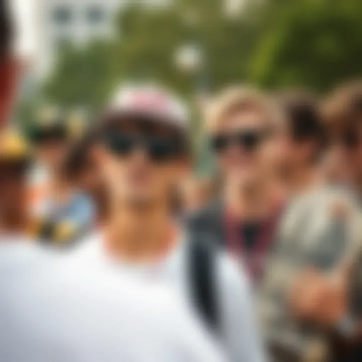 A group of skateboard enthusiasts sporting Ray-Ban lanyards