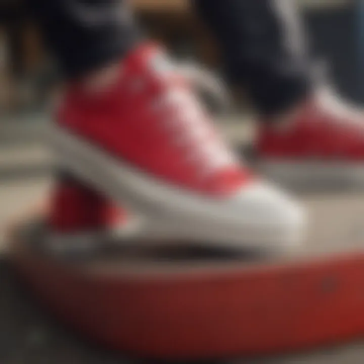 Close-up of the red platform Converse low top showcasing its unique design elements.