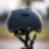 A close-up view of a high-quality roller skate helmet showcasing its safety features.
