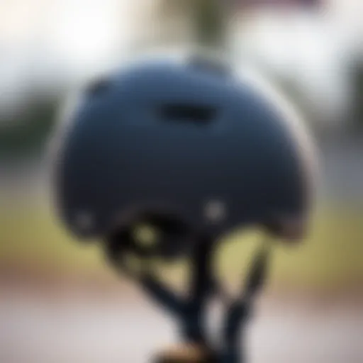 A close-up view of a high-quality roller skate helmet showcasing its safety features.