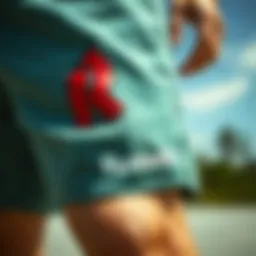 Close-up view of Russell clothing shorts showcasing fabric texture