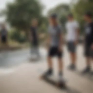 Group of skaters wearing RVCA tees demonstrating camaraderie