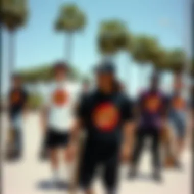 Unity in Skate Culture through Santa Cruz Apparel Group of skateboarders wearing Santa Cruz t-shirts, representing community and culture