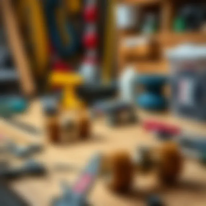 Tools required for skateboard assembly neatly arranged