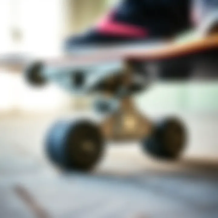 Skateboard truck with newly installed bushings highlighting performance difference