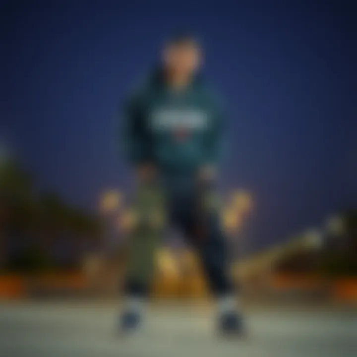 Expression and Identity Through Champs Sweat Pants A stylish skateboarder posing confidently in Champs sweat pants