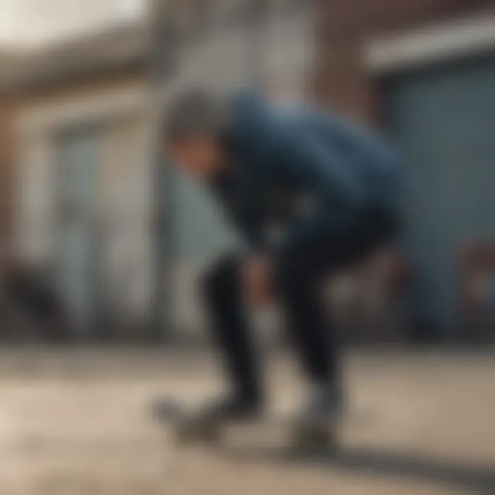 A skateboarder wearing a stylish fisherman beanie while performing tricks.