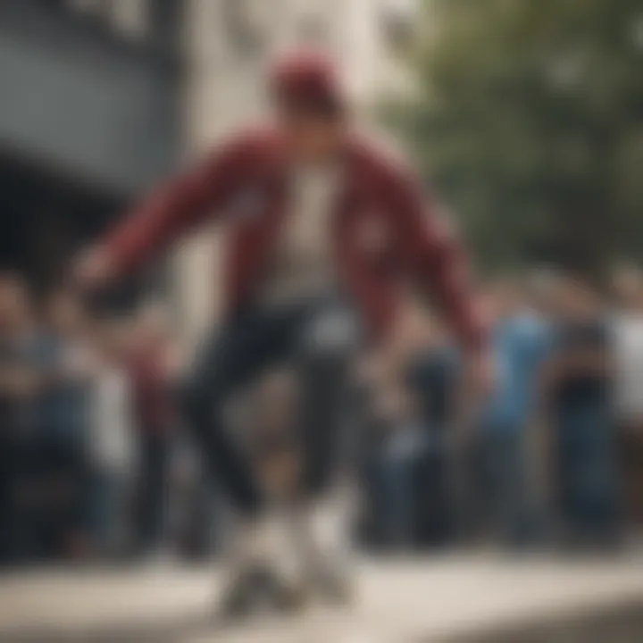 A skateboarder wearing a stylish members only jacket while performing a trick