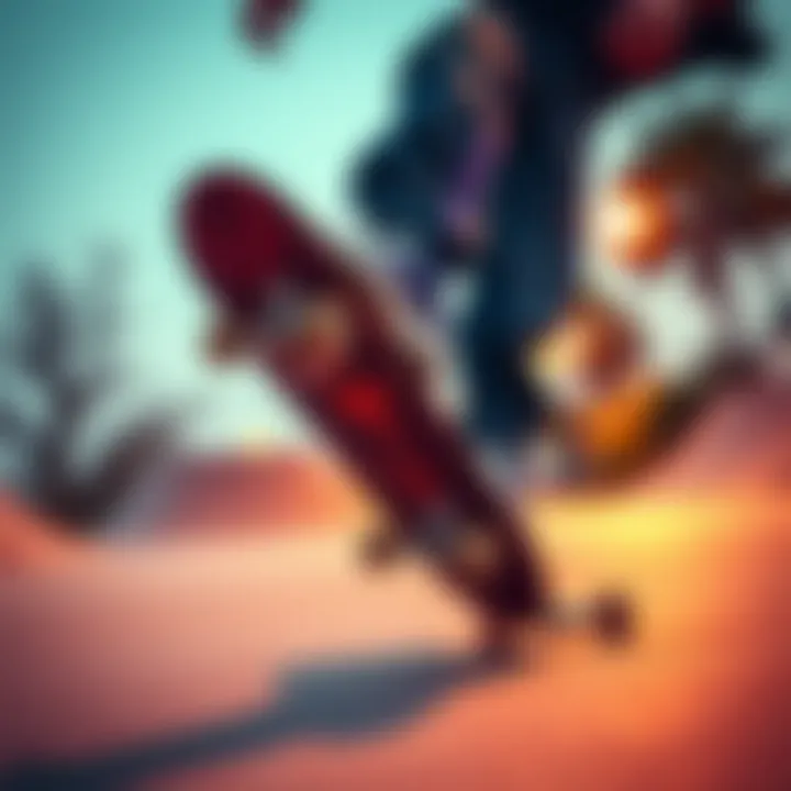 Skateboarder performing a trick while wearing purple shoes