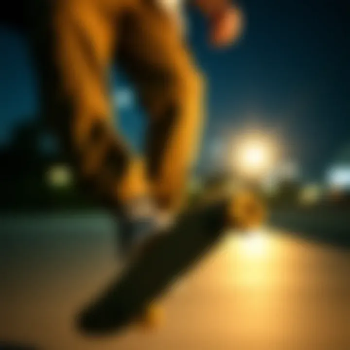 Skateboarder wearing cuff cargo pants