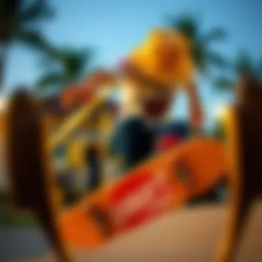 A skateboarder wearing a natural bucket hat while performing tricks, emphasizing its role in skate culture.