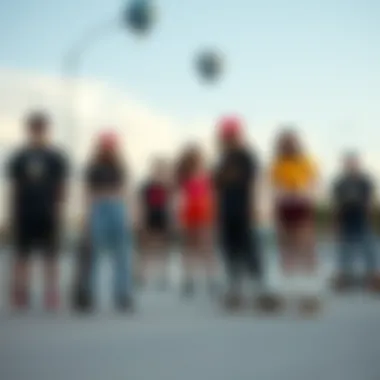 Group of skateboarders showcasing various styles of Charlie Brown crop tops.