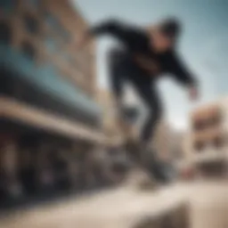 A skateboarder performing a trick in mid-air