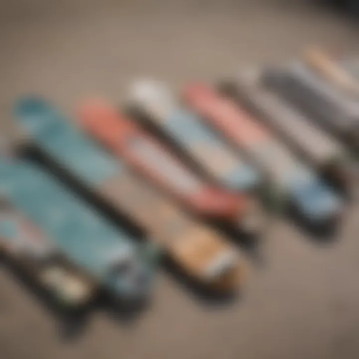 Various types of skateboards lined up