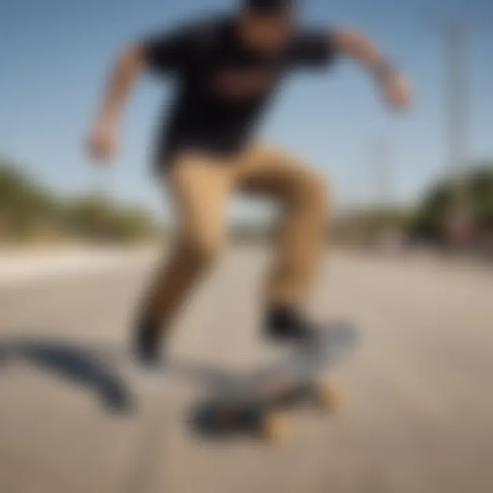 Skater using the Dickies man bag while riding a skateboard