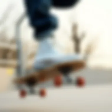 Skater performing tricks while wearing White Chuck Taylor All Star Move Hi Sneakers on a skateboard