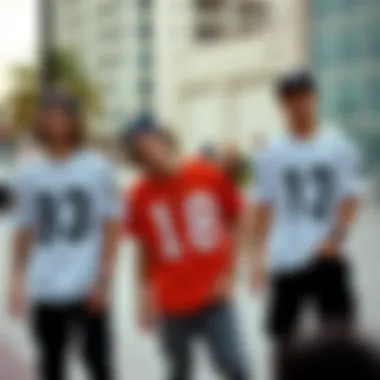 Skaters wearing stylish hundred shirts in an urban setting