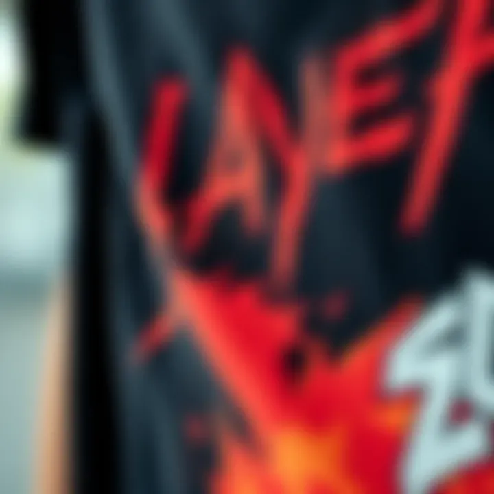 Close-up of the fabric and print details of a Slayer tee shirt