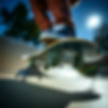 Skateboard with Spitfire Wheels in action on a skate park ramp.