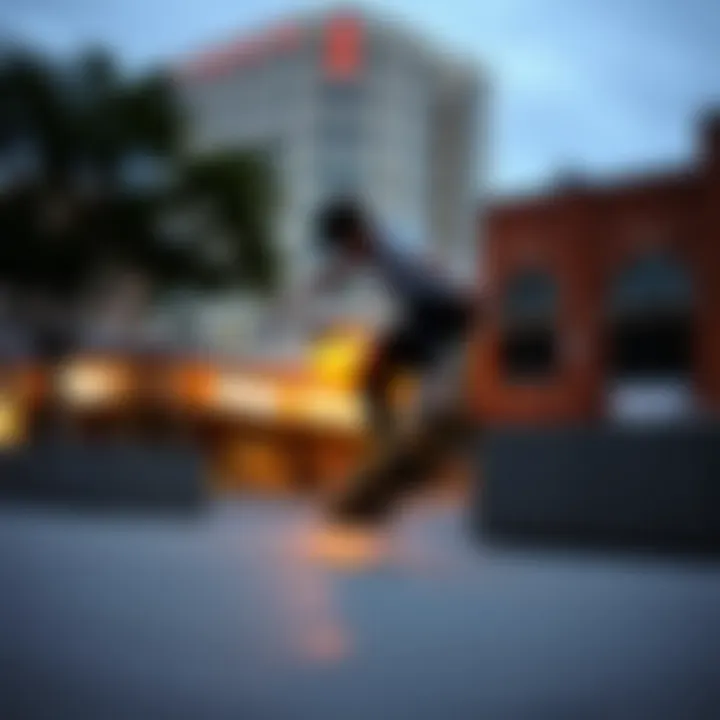 A skateboarder performing tricks with Spitfire Wheels on urban terrain.