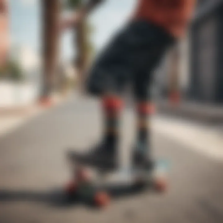 A skateboarder showcasing vibrant Stance socks on a skateboard