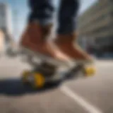 Dynamic view of skateboarding shoes with steel toe protection