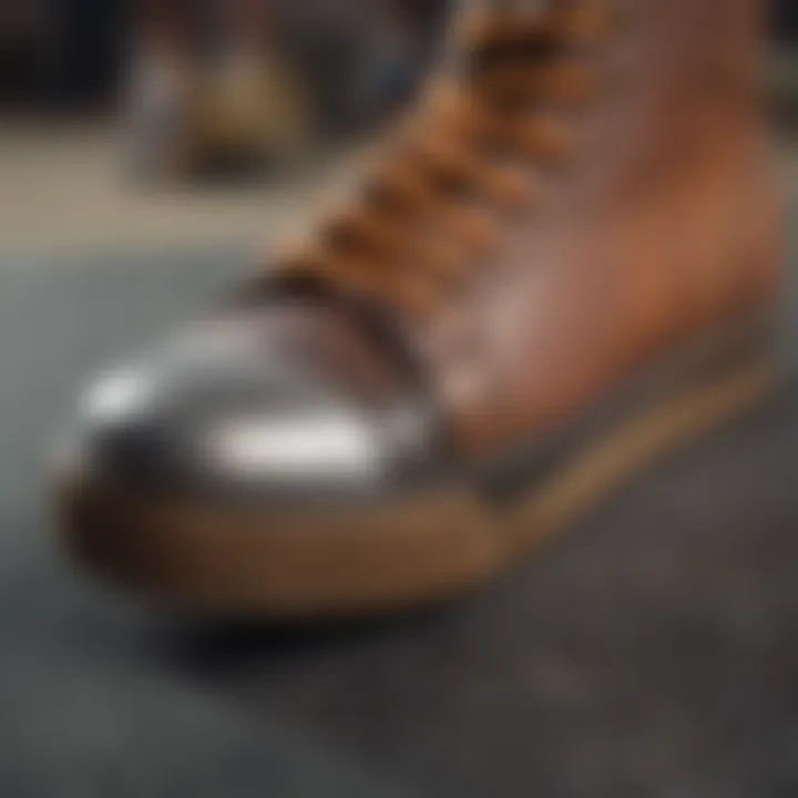 Close-up of materials used in steel toe skateboarding shoes