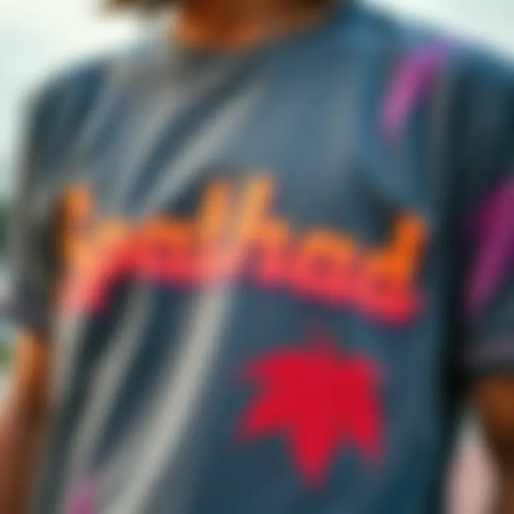 A close-up of eco-friendly materials used in skateboard t-shirts, highlighting the trend of sustainable fashion