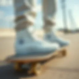 All white high tops on a skateboard