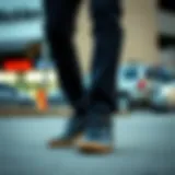 Classic black Dickies with white stitching showcased in an urban setting