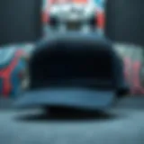 Stylish mesh hat displayed against a skateboard backdrop