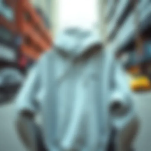 A stylish cute sweatshirt on display in an urban setting