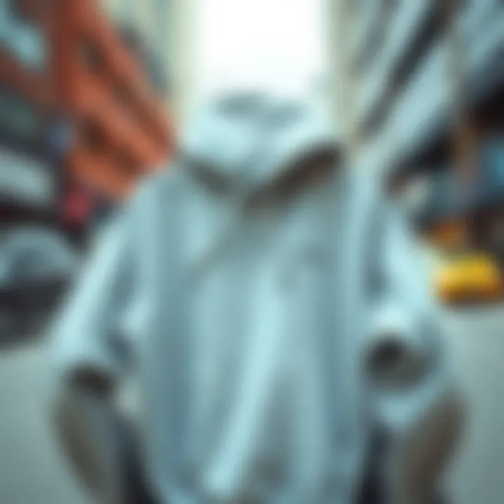 A stylish cute sweatshirt on display in an urban setting