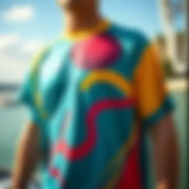 Vibrant aqua shirt showcasing design elements