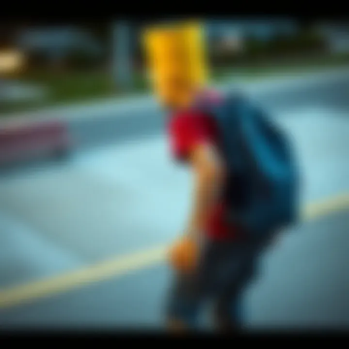 A skater showcasing the Bart Simpson backpack in action