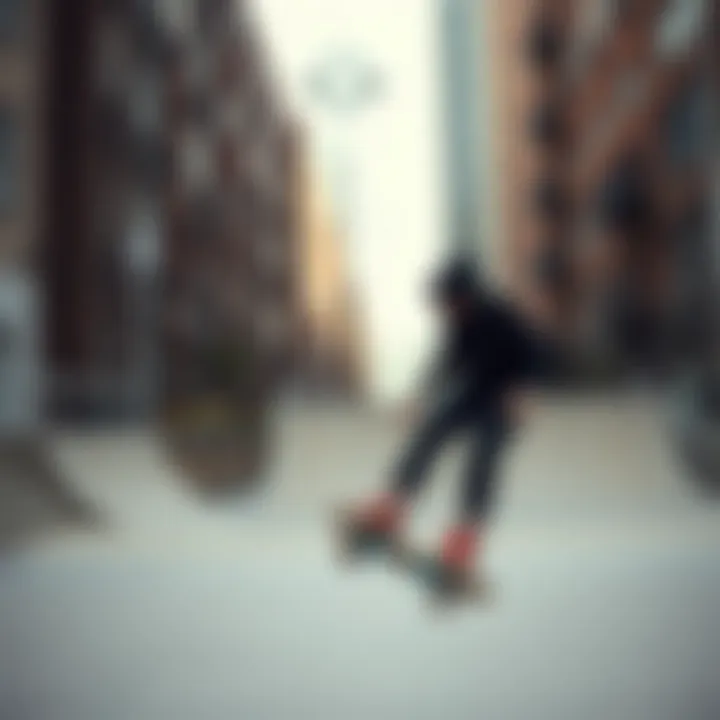 A skater wearing a black hood sweater performing a trick in an urban skate park.