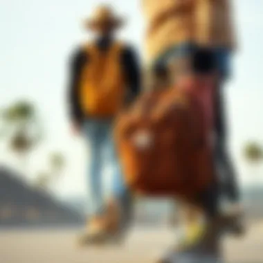 Backpack Style Integration in Skate Culture Fashionable integration of the brown Carhartt backpack in skate culture