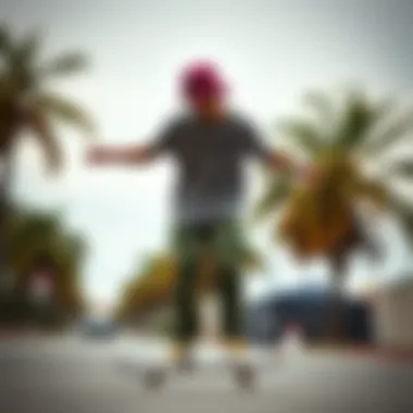 Styling Options for Camo Pants in Skate Culture A skateboarder demonstrating different styling options with camo pants.