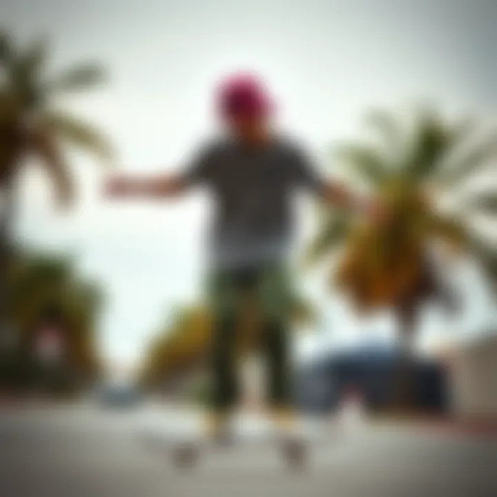 Styling Options for Camo Pants in Skate Culture A skateboarder demonstrating different styling options with camo pants.