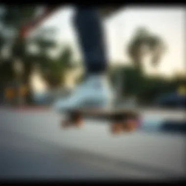 Skater performing a trick while wearing Tilly's white Converse shoes